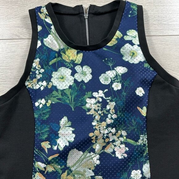 RACHEL Rachel Roy Black Floral Sleeveless Mixed Media Short Sleeve Top - Picture 4 of 10